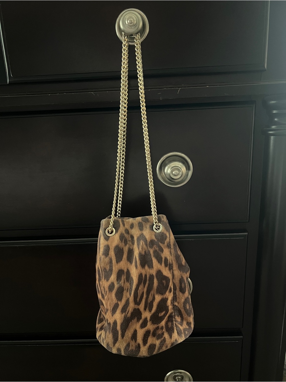 Express Leopard Cheetah Print Bucket Bag Gold Chain Shoulder Purse Y2K